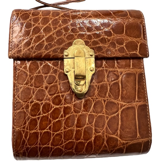 MAXIMA MADE IN ITALY BROWN ALLIGATOR MINI CROSSBODY HARD CASE - Picture 2 of 10